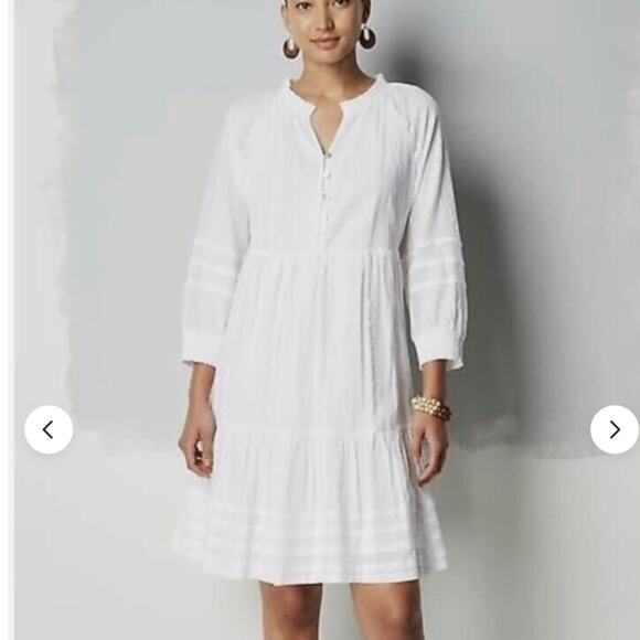 J.Jill Women' Size L Cotton Tiered Button Front V-Neck Relaxed Dress White L - Picture 1 of 16